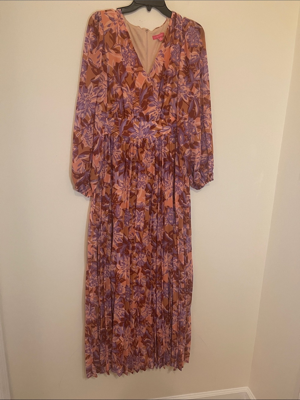 Flying Tomatoe Floral V-Neck Long Sleeve Maxi Dress - Pink & Purple Size M